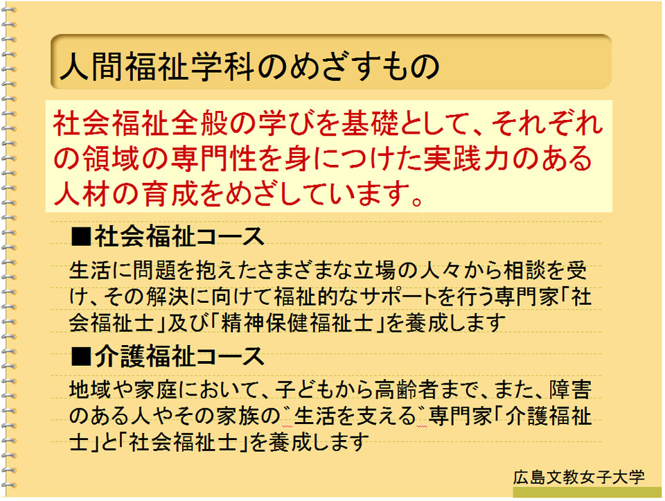 広島文教大学 人間科学部人間福祉学科介護福祉コース